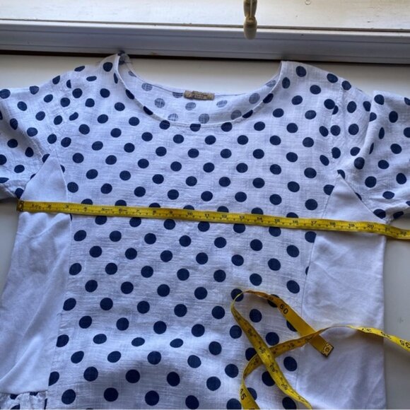 Beyond Capri Midi Dress Woman One Size White Blue Polka Dot 100% Cotton Artsy - Picture 9 of 12